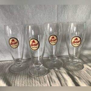 Fantastic Antique Set of 4 Bass Pale Ale 14k Gold Detail 7" Pilsner Beer Glasses